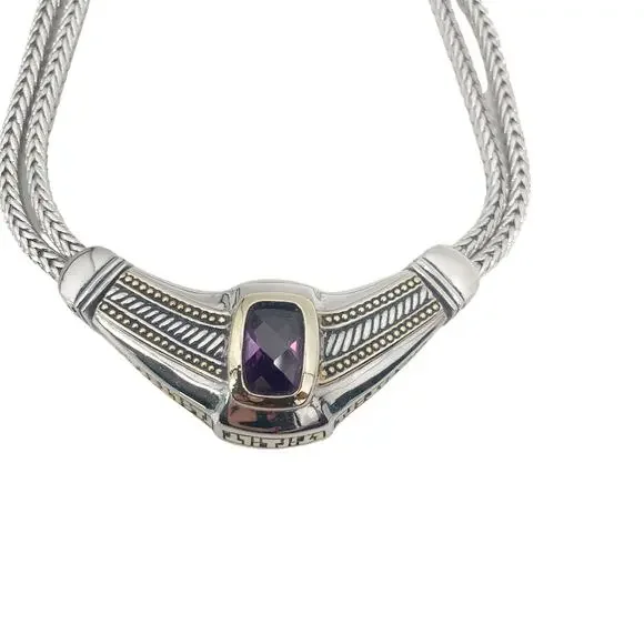 Vintage T J 2-tone Purple Gem Cubic Zirconia Renaissance Revival 16 Necklace